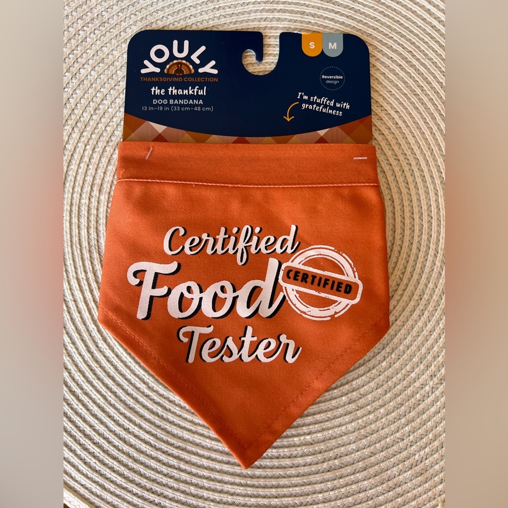 Youly The Thankful Thanksgiving Certified Food Tester Dog Bandana 13-19in S/M